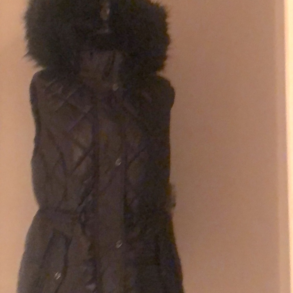 Michael Kors Black Vest with Faux Fur Hood Trim